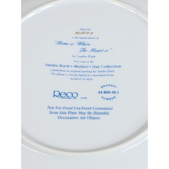 Home is Where The Heart Is Sandra Kuck 9 1/4" Porcelain 1995 Wall Decor Plate - Picture 10 of 11